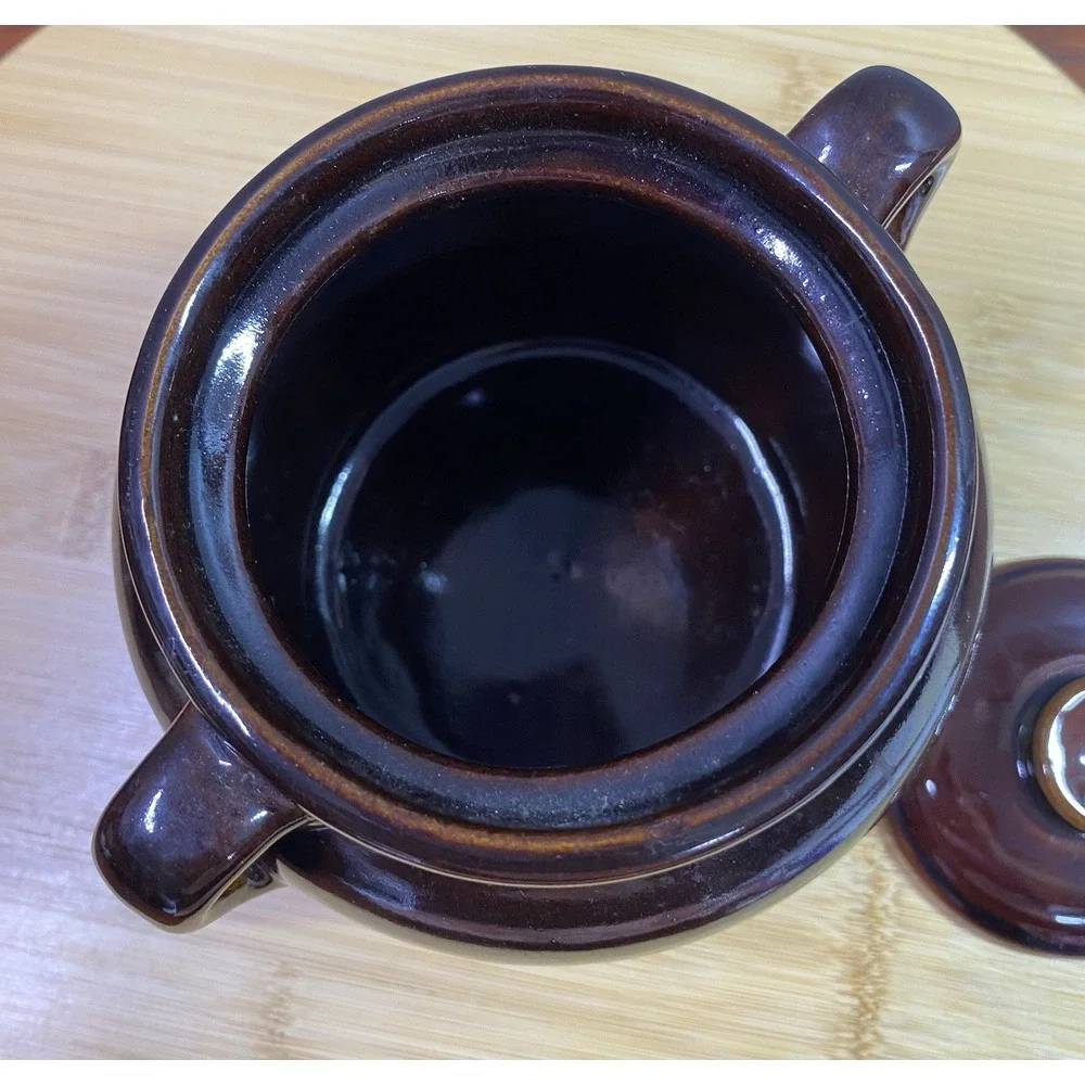 Orangeville Brown & Cream Crock with lid Made‎ in the USA 4.5